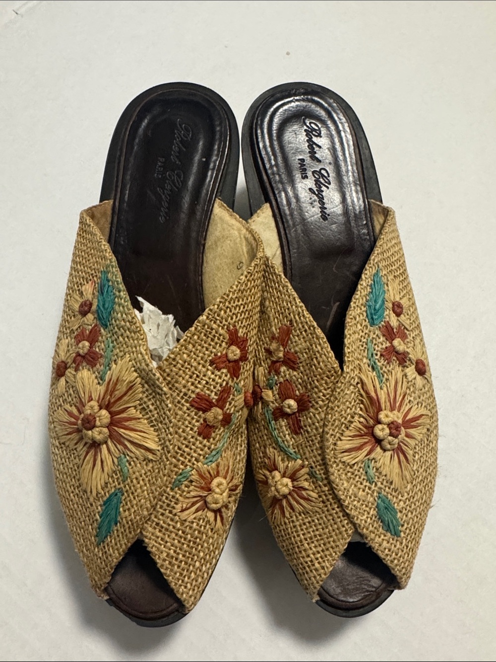 Robert Clergerie Embroidered Raffia Mules Vintage Women’s Size 9.5 - Picture 2 of 9